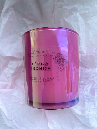 Dzimšanas dienas dāvana sievietei, Dāvanas sievietēm, biznesa dāvanas, dāvanas mammai, kolēģēm vārdā dienā, dzimšanas dienā, aromātiskā sojas vaska svece "Lēdija peonija" Ilze Ērgle-Vanaga, I.ĒV