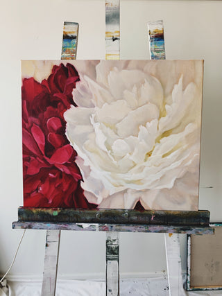 Eļļas glezna uz koka rāmja peonijas 60x50cm māklsiniece Ilze Ērgle-Vanaga