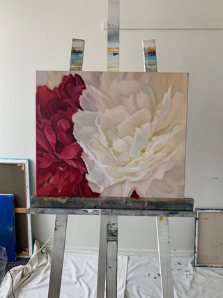 Eļļas glezna uz koka rāmja peonijas 60x50cm māklsiniece Ilze Ērgle-Vanaga