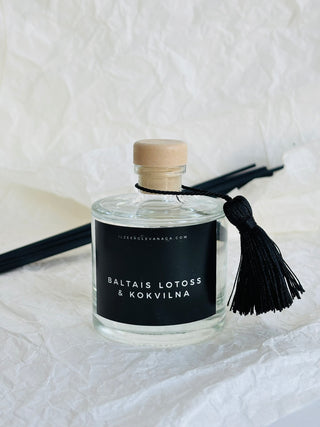 Mājas aromāts ar melniem kociņiem Baltais lotoss un kokvilna Ilze Ērgle Vanaga, izsmalcinātas mājas smaržas, I.ĒV