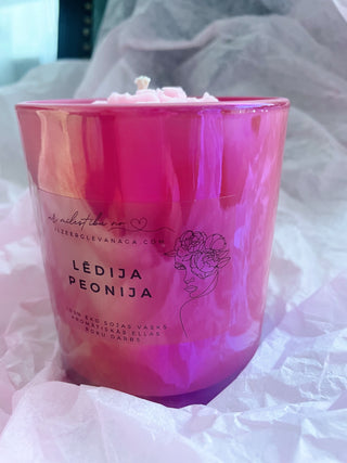 Dzimšanas dienas dāvana sievietei, Dāvanas sievietēm, biznesa dāvanas, dāvanas mammai, kolēģēm vārdā dienā, dzimšanas dienā, aromātiskā sojas vaska svece "Lēdija peonija" Ilze Ērgle-Vanaga, I.ĒV