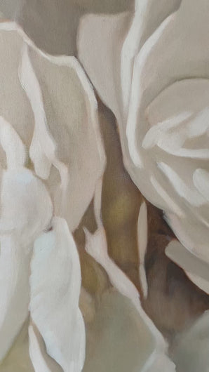 Eļļas  glezna ar baltām peonijam māksliniece Ilze Ērgle-Vanaga