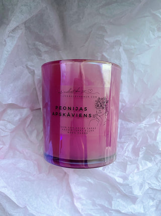 Dzimšanas dienas dāvana sievietei, Dāvanas sievietēm, biznesa dāvanas, Ekskluzīvas dāvanas sievietēm, kolēģēm vārdā dienā, dzimšanas dienā, aromātiskā sojas vaska svece "Peonijas apskāviens" Ilze Ērgle-Vanaga, I.ĒV