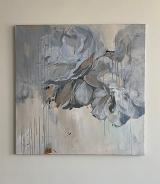 TOO LATE abstract flower acrylic painting on canvas neutral colours size 39"x39"