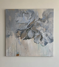 Load image into Gallery viewer, TOO LATE abstract flower acrylic painting on canvas neutral colours size 39&quot;x39&quot;
