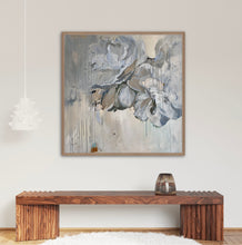 Load image into Gallery viewer, TOO LATE abstract peonies flower acrylic painting on canvas neutral colours size 39&quot;x39&quot;
