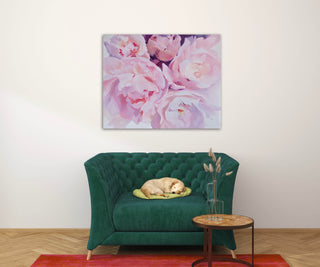 Eļļas glezna uz koka rāmja peonijas 100x80cm māklsiniece Ilze Ērgle-Vanaga