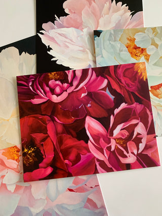 Apsveikuma kartiņas ar peonijām māksliniece Ilze Ērgle-Vanaga