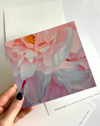 Apsveikuma kartiņa ar peonijām māksliniece Ilze Ērgle-Vanaga