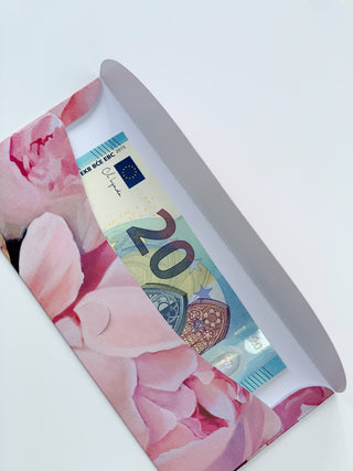 Naudas dāvanu aploksnes ar peonijām - māksliniece Ilze Ērgle-Vanaga