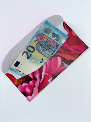 Naudas dāvanu aploksnes ar peonijām - māksliniece Ilze Ērgle-Vanaga