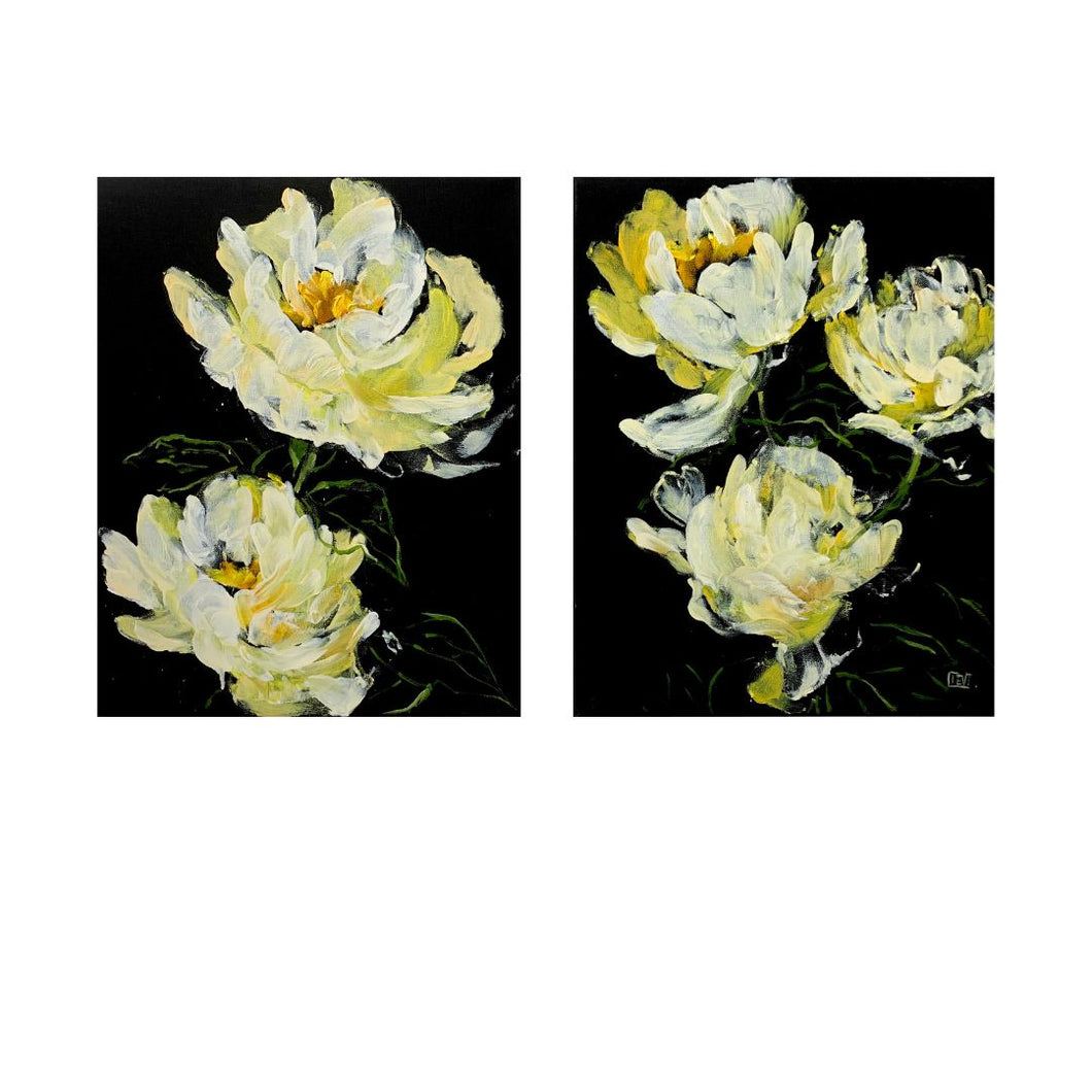 YELLOW PEONIES original oil painting on canvas set of 2 size 31x20