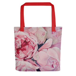 Pink peonies tote bags