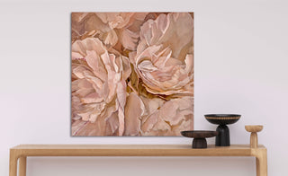 Eļļas glezna uz koka rāmja peonijas 80x80cm māklsiniece Ilze Ērgle-Vanaga