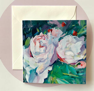 Apsveikuma kartiņas ar peonijām māksliniece Ilze Ērgle-Vanaga