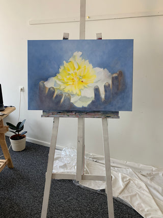 Eļļas glezna uz koka rāmja peonijas 90x60cm māklsiniece Ilze Ērgle-Vanaga